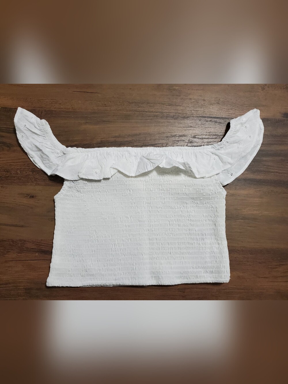 wild fable White Off-Shoulder Ruffled Smocked Crop Top